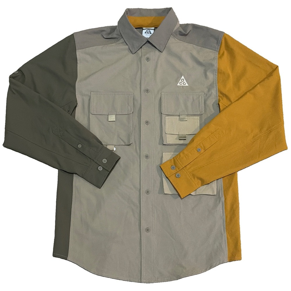 Nike ACG Shirt Mens Small Beige Tan Utility Dri Fit Trail Devastation